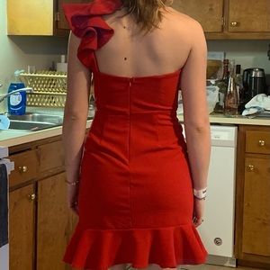 One shoulder red mini